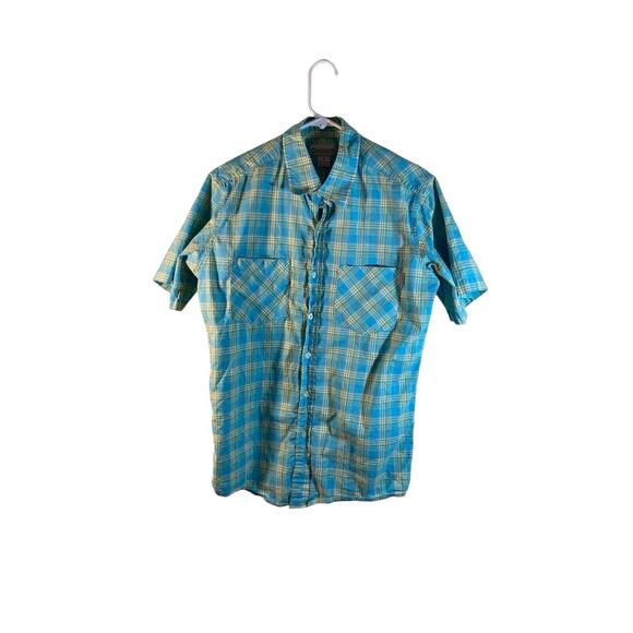 Carhartt Shirt Men M Blue Green Plaid Short Sleeve Button Up Relaxed Workwear - Picture 1 of 11